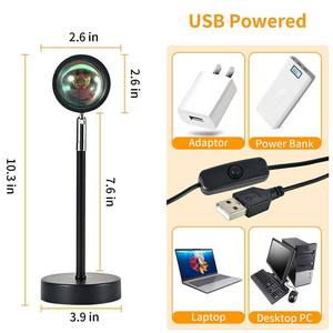 Lâmpada de Projeção do Pôr do Sol com Alimentação USB, Luz Noturna LED de Modo Duplo para Criação de Atmosfera em Mesa de Trabalho ou Quarto, Luminária de Mesa de Madeira - Product Image 2