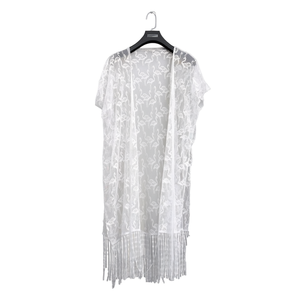 Buonic Kimono da Donna in Pizzo con Frange a Forma di Fenicottero 85x90cm Copricostume da Spiaggia Bianco - Product Image 1