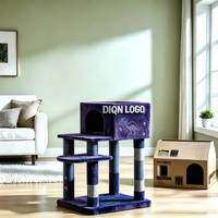 DIQN Grande Tour d'arbre à chat multi-niveaux bleu foncé et violet à motif dinosaure, avec griffoirs, maisonnette pour chat et balançoire suspendue