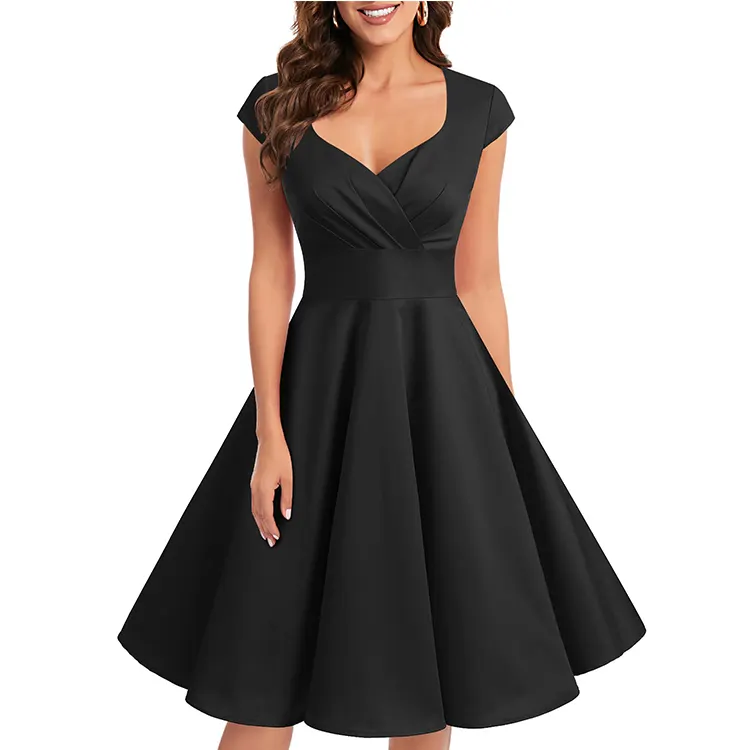 2023 wholesale summer cheap black casual mini dress fashion polyester elegant clothing women dress