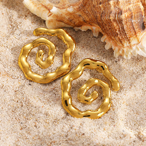 Spiral Pattern Drop <b>Earrings</b> 18k <b>Gold</b> Plated Stainless Steel Party Fashion <b>Dangle</b> <b>Earrings</b> - Product Image 3