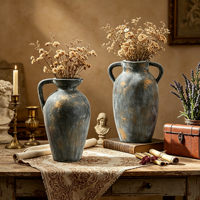 Vases en céramique et porcelaine de style campagnard français, pots en argile noire, pots à fleurs, jardinières, vase de table, décoration d'intérieur, accessoires de décoration