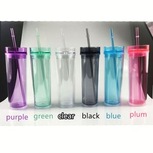 Vaso Acrílico de Doble Pared de 16 oz, Botella de Agua de Plástico con Pajita, Diseño Delgado, Superventas - Product Image 2