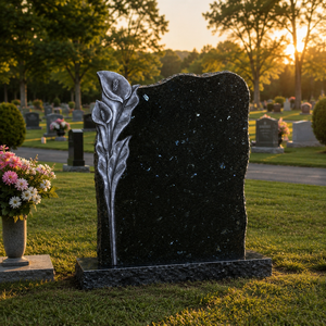 Lápida con Forma de Corazón y Alas de Ángel, Base de Granito Negro, Monumento Funerario de Estilo Europeo, Diseño Tradicional - Product Image 4