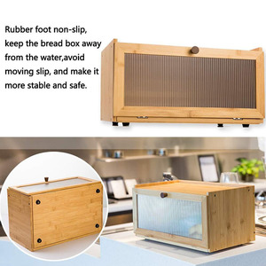 Boîte à pain en bambou, conteneur de rangement en bois avec porte en verre pour comptoir de cuisine - Product Image 2