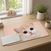 Tapis de bureau en suède 900 x 400 mm, motif portrait de chat, tapis de souris intégral, base en caoutchouc inodore, coutures plates encastrées, antidérapant