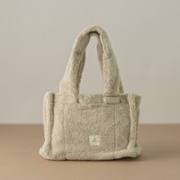Bolso Tote de Tela de Felpa para Mujer, Bolso de Hombro de Felpa, Color Verde Salvia Beige, Bolso Pequeño con Asas y Logotipo, Bolso Cómodo