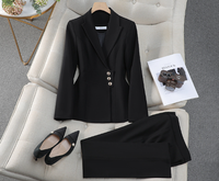 Costume pantalon pour femme gris, marine, noir, pour le bureau, tenue de travail féminine, ensemble 2 pièces, veste de blazer formelle et pantalon