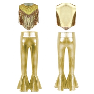 Disfraz de Baile Disco para Niñas, Conjunto de 2 Piezas con Lentejuelas y Flecos, Top Triangular y Pantalones Acampanados, para Salsa Latina, Carnaval, Actuaciones en Escenario - Product Image 2