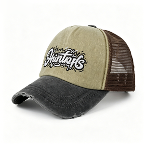 Wholesale Retro Style Trucker <b>Hat</b> Breathable Mesh Back Two Stripe Detail Personalized Embroidery Patch Headwear Export - Product Image 2