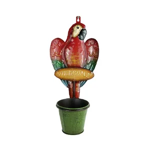 Nouveau design perroquet forme extérieur balcon mur fer suspendu Pot de fleur décor à la maison animaux métal Pot de plante