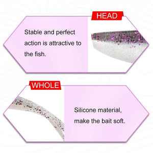 Lote de 10 señuelos de silicona de doble color con cola bifurcada de <span class=keywords><strong>2</strong></span>-4 pulgadas, de alta calidad OEM, para pesca de lubina y carpa en agua dulce y salada, con revestimiento de laca. - Product Image 4