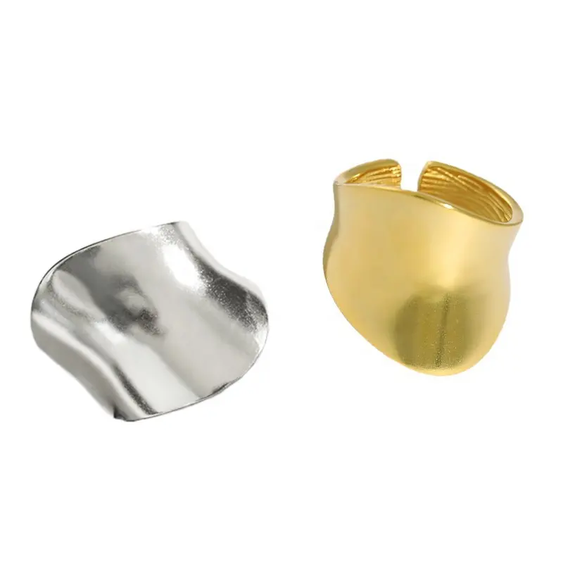 WuQie joia de prata esterlina 925 clássica banhada a ouro 18K, joia fashion feminina, anel ajustável brilhante e alargado para os dedos