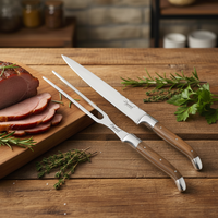 Lot de 2 fourchettes à viande en acier inoxydable avec manche en bois d'olivier écologique pour service et grillades de bœuf, idéales pour le barbecue