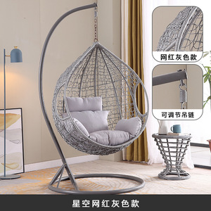 كرسي أرجوحة معلق من الراتان لجميع الأحوال الجوية - مقعد فردي مع وسادة قابلة للإزالة للحديقة والفناء - Product Image 3