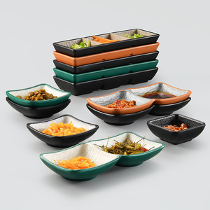 Japanese Style Ceramic Condiment <b>Dish</b> Rectangular <b>Stoneware</b> Double Triple Compartment Dishwasher Safe For Hotel Party Use - Product Image 3