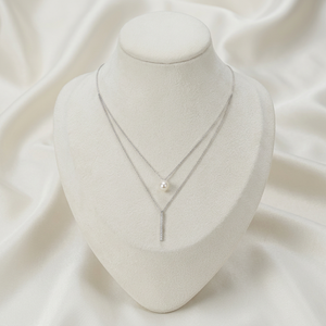 Collier tendance en or blanc massif 18 carats en forme de Y avec diamant naturel et perle d'eau douce pour un usage quotidien décontracté, vente en gros à Hong Kong - Product Image 4