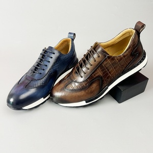 Chaussures de mariage décontractées et sportives pour hommes, en cuir pleine fleur fait main, style britannique, bout rond, légères, à lacets - Product Image 5