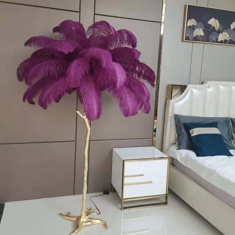 New Ins Style Living Room Lamp Led Bedroom Bedside Lamp Fashion Purple Feather Table Desk Light Lamp