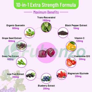 Bonbons gélifiés à la resvératrol de haute pureté OEM, 98% de trans-quercétine, CoQ10, vitamine <span class=keywords><strong>C</strong></span>, antioxydant, soutien articulaire, santé cardiaque et <span class=keywords><strong>c</strong></span>érébrale - Product Image 6