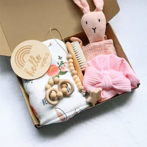 Custom 7 Pcs Set Girls Headband Swaddle Blanket Milestone Gift Box Set Newborn Baby Shower Gift Set