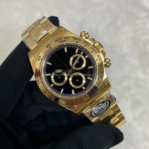 Montre Chronographe Homme en Acier Inoxydable Plaqué Or, Cadran Noir, Marques Luminescentes, Lunette Tachymètre - Product Image 4