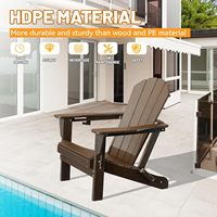 Chaise Adirondack en HDPE, chaise pliante d'extérieur durable avec porte-gobelet, impression couleur intégrale pour pelouse, patio, terrasse et foyer - Brun