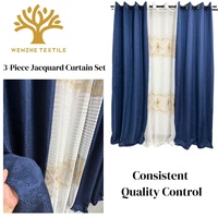 Ensemble de rideaux occultants élégants en jacquard épais à œillets, motif floral, 3 pièces, prêts à poser, vente en gros