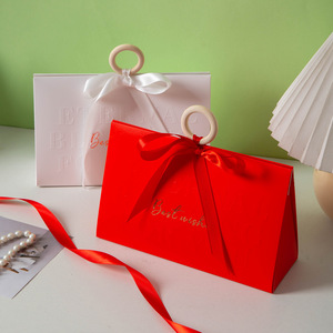 Wistac nhà máy tùy chỉnh vòng tam giác dập nổi logo đám cưới sang Trọng Quà Tặng gấp bao bì túi giấy hộp cho kẹo với Ribbon - Product Image 5