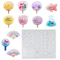 Moule en silicone B63875 pour résine époxy, motif poisson rouge, éventail rond, shaker à sable mouvant, pour la création de bijoux et d'objets artisanaux DIY