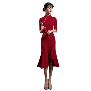 green emerald velvet dress Formal Gold Cheongsam main image 1