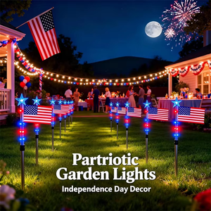 Lumières LED sur piquets en forme de drapeau américain personnalisées OEM avec étanchéité IP65 pour la maison, le jardin et les décorations extérieures de fêtes - Product Image 1