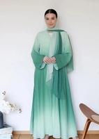 R-210 En Gros NewSaudi Arabie Gradient Paillettes Abaya En Mousseline De Soie Matériel Musulman Brillant Cardigan Robe Avec Correspondant Keffiyeh