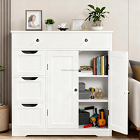 Armoire de rangement moderne en bois sur pied, durable, gain de place, 4 tiroirs, 2 portes, solution de rangement pour salle de bain, cuisine, salon