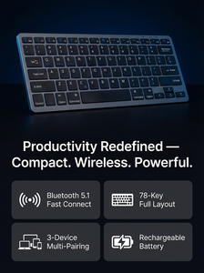 คีย์บอร์ดไร้สาย OEM แบบ Ergonomic สำหรับเดสก์ท็อป โหมดคู่ 2.4G ชาร์จซ้ำได้ เสียงเงียบ - Product Image 2