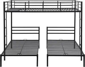 Металлические трехъярусные кровати, полные односпальные кровати с верхней встроенной полкой, 3 2 лестницы для всех возрастов, тройные двухъярусные (полные/Twin)