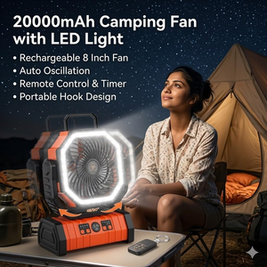 20000mAh Portable Outdoor Camping <b>Fans</b> <b>Remote</b> <b>Control</b> With LED Light Rechargeable Desk <b>Fan</b> - Product Image 4