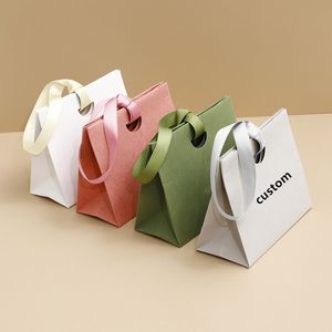 Neue Elegante und Umweltfreundliche Luxus-Papiertragetasche mit Individuellem Logo für Kosmetik, Ringe, Halsketten, Schmuck – Kleine Geschenktüte für Hochzeit und Einkauf - Product Image 5