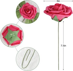 25/50 Piezas de Flores Artificiales, Serie de <span class=keywords><strong>Rosas</strong></span> Rojas, <span class=keywords><strong>Rosas</strong></span> Falsas con Tallo para Ramos de Boda, Centros de Mesa, Arreglos y Decoraciones - Product Image 3