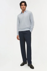 Suéter Polo de Manga Longa Azul Claro para Homens, Com Gola Aberta, Casual, Tricô - Product Image 2
