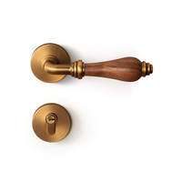 Poignée de porte intérieure en laiton antique et bois de noyer, poignée à levier vintage pour chambre à coucher, villa, avec serrure mécanique de confidentialité