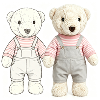 Adorable Ours en Peluche Crème Doux avec Chemise Rayée et Salopette Grise, Jouet en Peluche Personnalisé en Coton PP