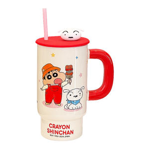 Crayon Shinchan <b>Ceramic</b> <b>Mug</b> Large Capacity With Lid And Straw Cartoon Design For Office Home Couples Gift - Product Image 4