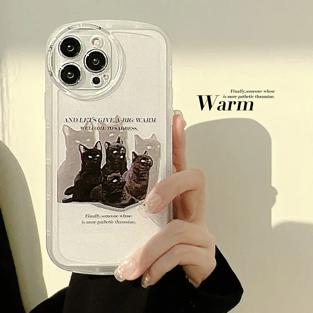 Glossy cool black cat phone case For iPhone 14 13 12 11 Pro Ma XR X XS 7 8 Plus good quality protective cover