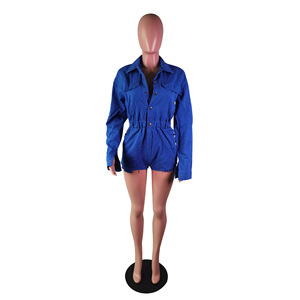 Tuta in Denim a manica lunga alla moda da <span class=keywords><strong>donna</strong></span> autunno inverno Casual pagliaccetto per ragazze carine da <span class=keywords><strong>donna</strong></span> un pezzo blu con pagliaccetto corto in <span class=keywords><strong>jeans</strong></span> - Product Image 4