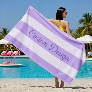 ผ้าเช็ดตัวชายหาดไมโครไฟเบอร์ลายทางสีลาเวนเดอร์ ผลิตตามสั่ง OEM - Product Image 1