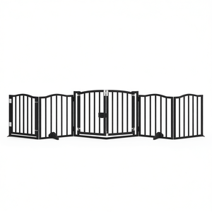 ประตูกั้นสุนัขแบบพับได้ 6 แผง ขนาด 118.1 นิ้ว สีดำ ทำจากไม้ป็อปลาร์ สำหรับสัตว์เลี้ยง ใช้ภายในบ้าน สไตล์โมเดิร์น ปิดแบบผลักขึ้น - Product Image 1