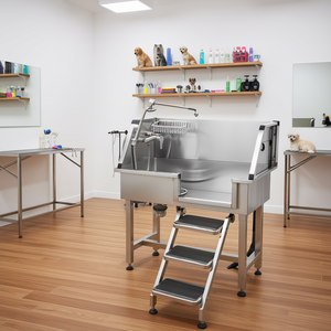 Vasca da bagno per toelettatura cani in acciaio inox da 34 pollici con scale, rubinetto e soffione per la pulizia e il bagno degli animali domestici - Product Image 2