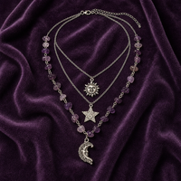 Nouveau collier superposé avec pendentif lune en pierres irrégulières pour femme, style vacances, collier de perles