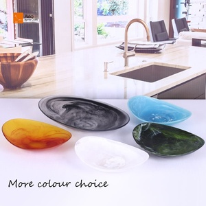 Quality Polyresin Handmade Shield Salad <strong>Bowl</strong> With Marble Texture Aqua Swirl Pattern And Flow Water Flower Used In Home Decor Bar